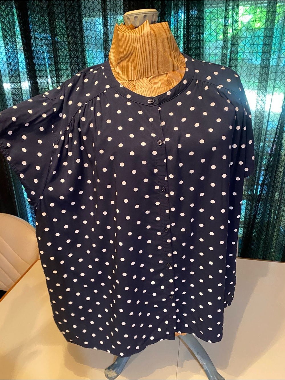 Old Navy Navy Blue Polka Dot Button Front Blouse